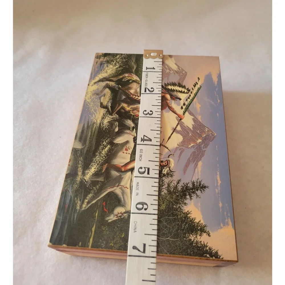 Vtg Wood Box Native American Warriors Horses Las Vegas Hinged Trinket‎ holder